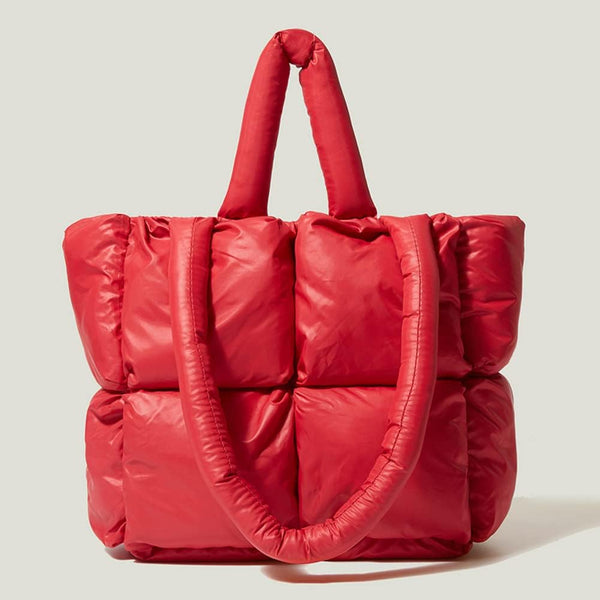 Large Quilted Tote Bag Lightweight Checkered Shoulder Casual Solid Color Underarm Bags Red Knitting Totes & Cases