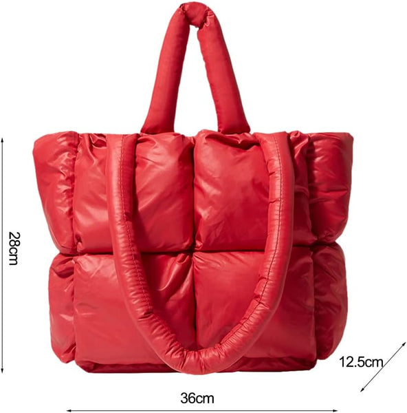 Large Quilted Tote Bag Lightweight Checkered Shoulder Casual Solid Color Underarm Bags Red Knitting Totes & Cases