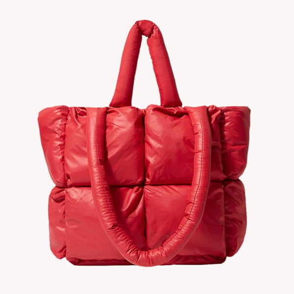 Large Quilted Tote Bag Lightweight Checkered Shoulder Casual Solid Color Underarm Bags Red Knitting Totes & Cases