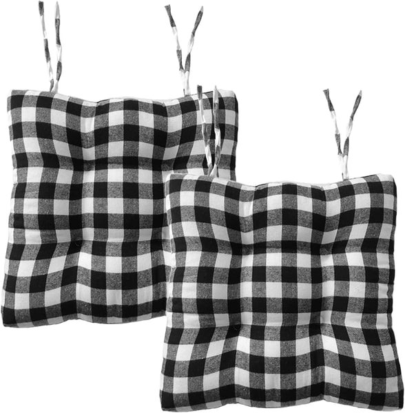 Kitchen Chair Cushions With Ties Set Of 2 Buffalo Checked Dining Pads Seat For Chairs 17 X Inches Plaid Christmas Decoration Home (Black White Small S