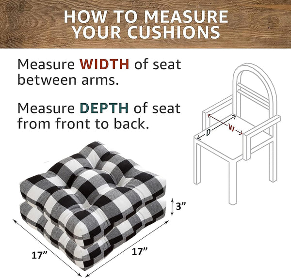 Kitchen Chair Cushions With Ties Set Of 2 Buffalo Checked Dining Pads Seat For Chairs 17 X Inches Plaid Christmas Decoration Home (Black White Small S
