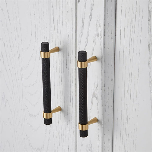50 Pack Solid Brass Modern Gold & Black Knurled Handles 128Mm(96Mm Hole Centers) Cabinet Pulls