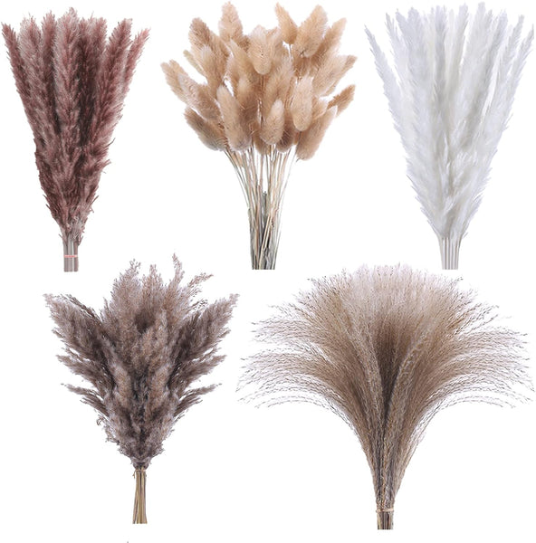 120Pcs 17Inch White Dried Pampas Grass Bunny Tails Boho Home Decor Bouquet Centrepieces & Table Decor