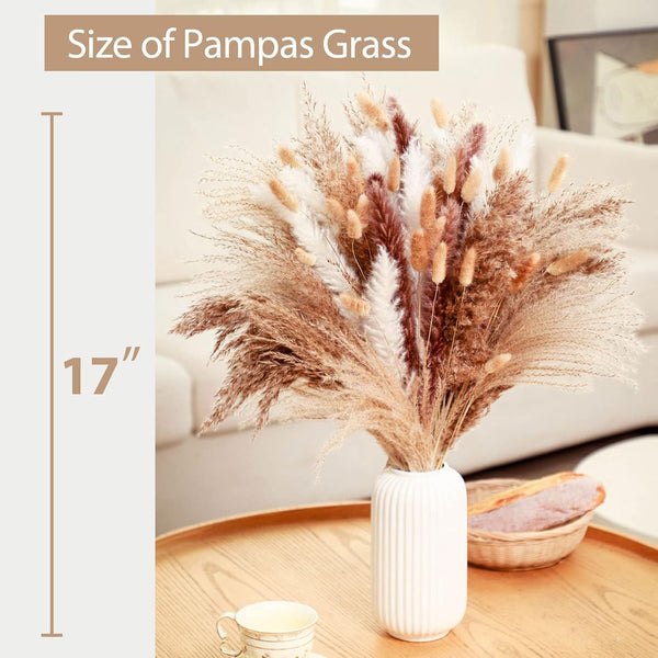 120Pcs 17Inch White Dried Pampas Grass Bunny Tails Boho Home Decor Bouquet Centrepieces & Table Decor