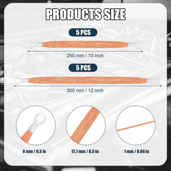 10Pcs Universal Automotive Ground Straps Braided Copper Engine Wire Kit Tie Downs & Straps