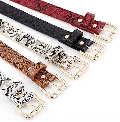 Women Fashion Snakeskin Print Pu Leather Dress & Jeans Waist Belt For Girls And Ladies Gold Color Pin Buckle Belts