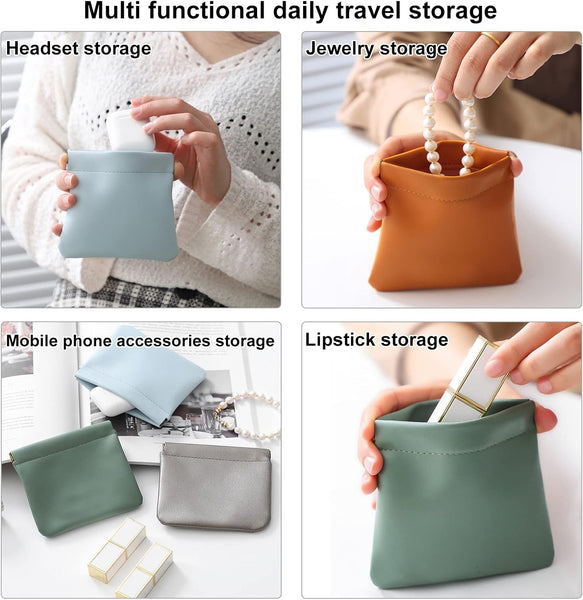 5Pc Lambskin Pocket Cosmetic Bag Makeup Pouch For Women Mini Travel Storage Waterproof Portable Squeeze Top Self Closing Makeup Bags & Cases