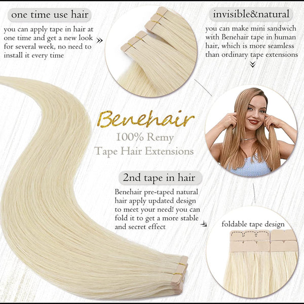 Platinum Blonde 18" Tape In Human 20Pc 50G Hair Extensions