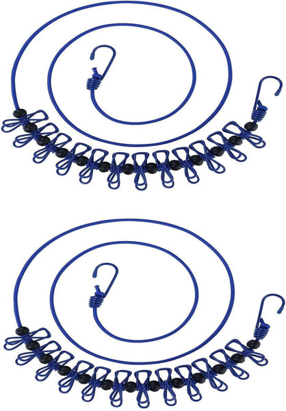 2 Pack 5.84 Feet Windproof Clothesline With 12 Blue Clips Adjustable Line For Home Travel And Outdoor Hanging Clothes Airers