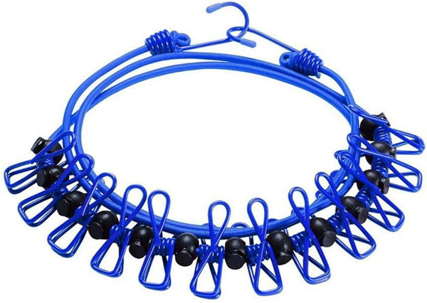 2 Pack 5.84 Feet Windproof Clothesline With 12 Blue Clips Adjustable Line For Home Travel And Outdoor Hanging Clothes Airers