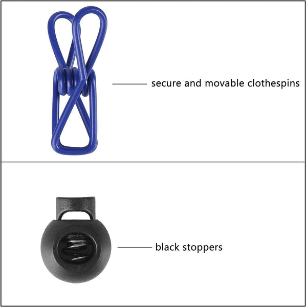 2 Pack 5.84 Feet Windproof Clothesline With 12 Blue Clips Adjustable Line For Home Travel And Outdoor Hanging Clothes Airers