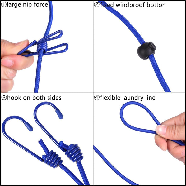 2 Pack 5.84 Feet Windproof Clothesline With 12 Blue Clips Adjustable Line For Home Travel And Outdoor Hanging Clothes Airers