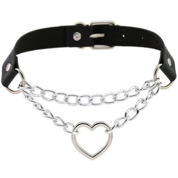 Black Pu Leather Necklace With Heart Necklaces & Pendants