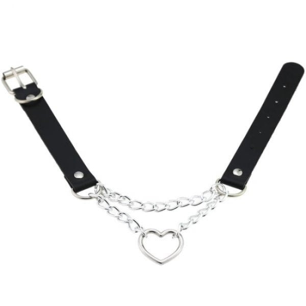 Black Pu Leather Necklace With Heart Necklaces & Pendants