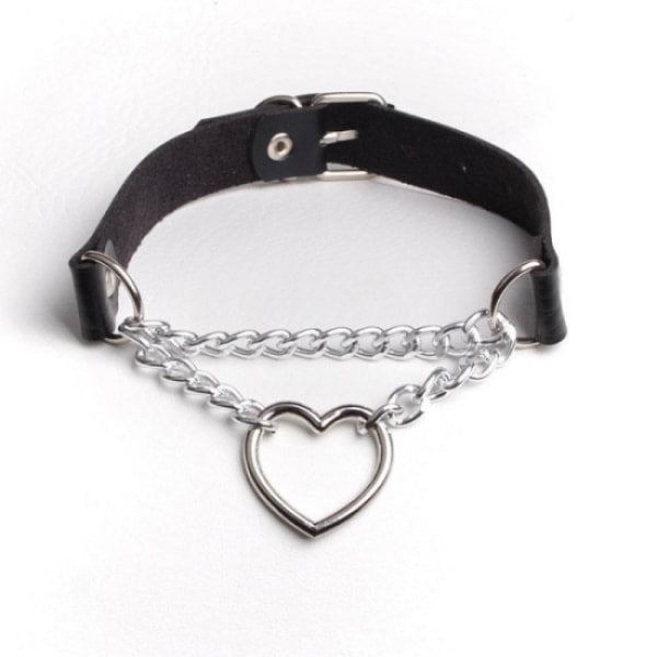 Black Pu Leather Necklace With Heart Necklaces & Pendants