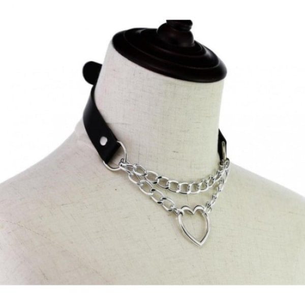 Black Pu Leather Necklace With Heart Necklaces & Pendants