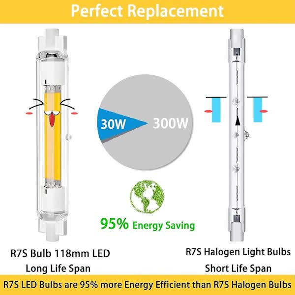 2 Pcs R7s 118Mm 30W Dimmable Led Bulb Warm White 3000K Flicker Free Light Bulbs