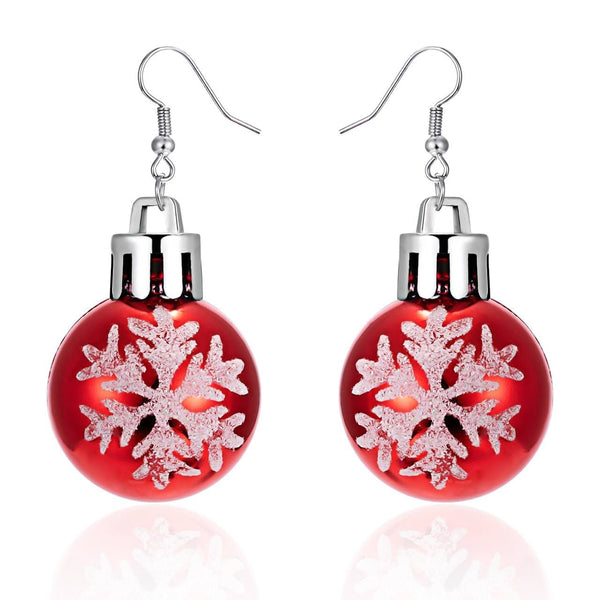 Red Christmas Bauble With Snowflake Detail Earrings