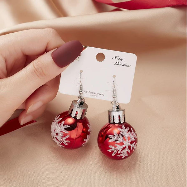 Red Christmas Bauble With Snowflake Detail Earrings
