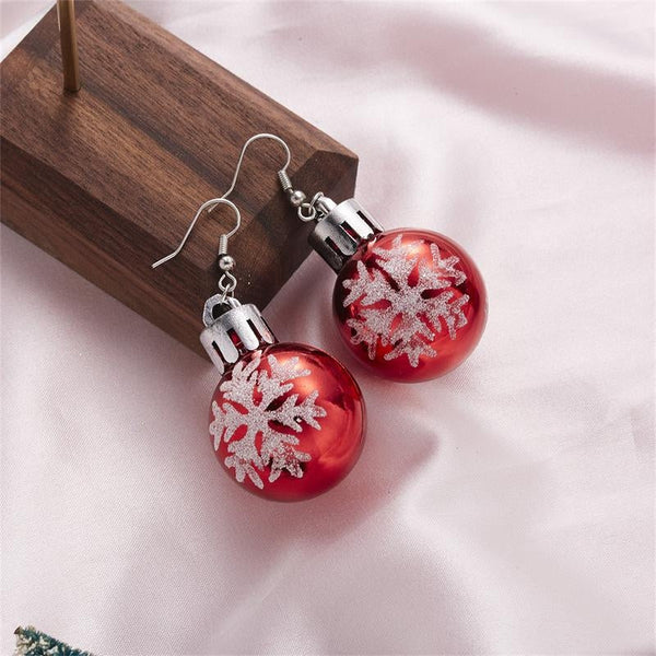 Red Christmas Bauble With Snowflake Detail Earrings