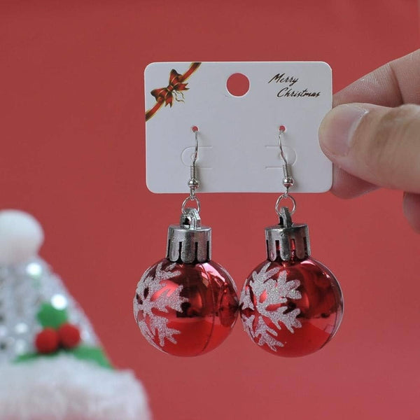 Red Christmas Bauble With Snowflake Detail Earrings
