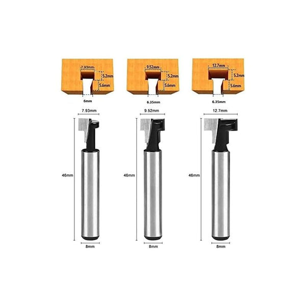 8Mm T Slot Router Bits Set (3 Pcs) For Woodworking Other Power Tools