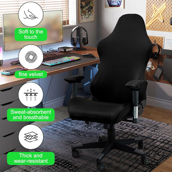 [Qd] Gaming Chair Cover With Armrests Black Stretchy Washable For Computer Swivel Slipcovers