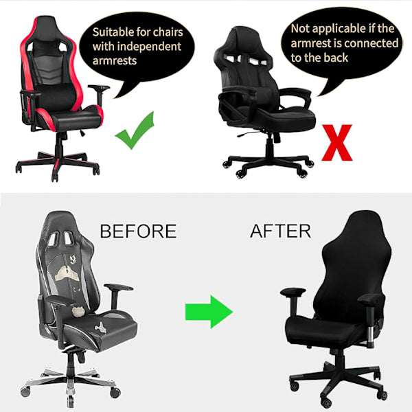 [Qd] Gaming Chair Cover With Armrests Black Stretchy Washable For Computer Swivel Slipcovers