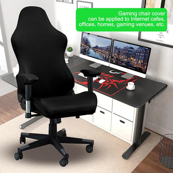 [Qd] Gaming Chair Cover With Armrests Black Stretchy Washable For Computer Swivel Slipcovers