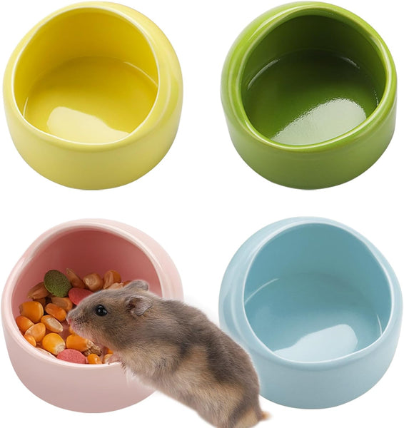 4 Pack Ceramic Hamster Food Bowls Pink Blue Yellow Green Small Animal Supplies