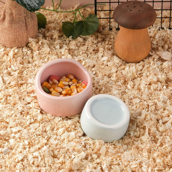 4 Pack Ceramic Hamster Food Bowls Pink Blue Yellow Green Small Animal Supplies