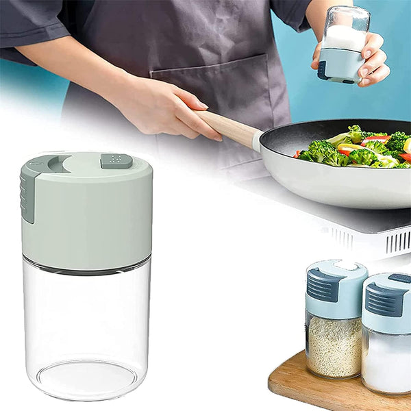 Metering Salt Shaker Glass Metered Dispenser Press Type Quantitative Seasoning Bottle Can Spice Cumin Powder Pepper Shakers Bbq Condiment (Green) Salt