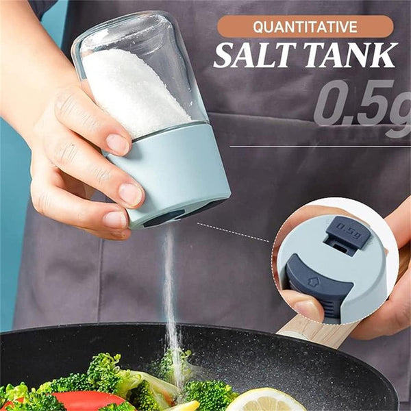 Metering Salt Shaker Glass Metered Dispenser Press Type Quantitative Seasoning Bottle Can Spice Cumin Powder Pepper Shakers Bbq Condiment (Green) Salt