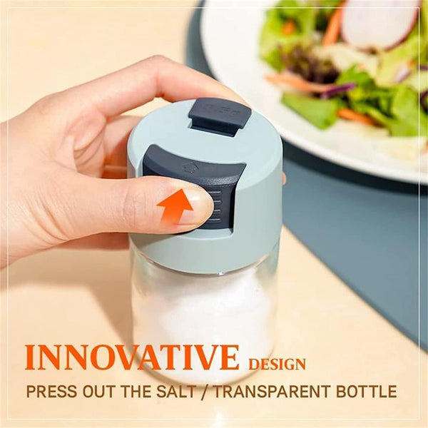 Metering Salt Shaker Glass Metered Dispenser Press Type Quantitative Seasoning Bottle Can Spice Cumin Powder Pepper Shakers Bbq Condiment (Green) Salt