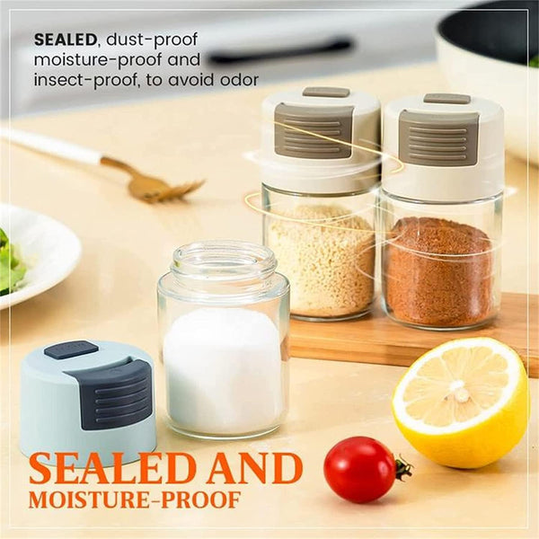 Metering Salt Shaker Glass Metered Dispenser Press Type Quantitative Seasoning Bottle Can Spice Cumin Powder Pepper Shakers Bbq Condiment (Green) Salt