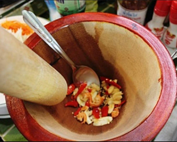 Mortar 6" Pestle Grinding Herb Garlic Papaya Salad Som Tum Thai Kitchen Tool Mortar & Pestles