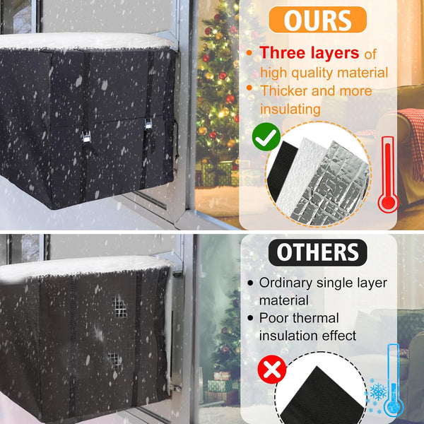 Waterproof Outdoor Window Air Conditioner Cover 3 Layer Insulation Black 27.5" X 22.5" 18.5" Portable Air Conditioners