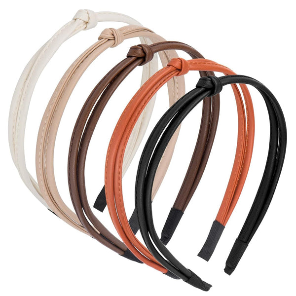 Women's Faux Leather 5 Pcs Knotted Hair Accessories Multipack Headbands