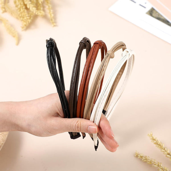 Women's Faux Leather 5 Pcs Knotted Hair Accessories Multipack Headbands
