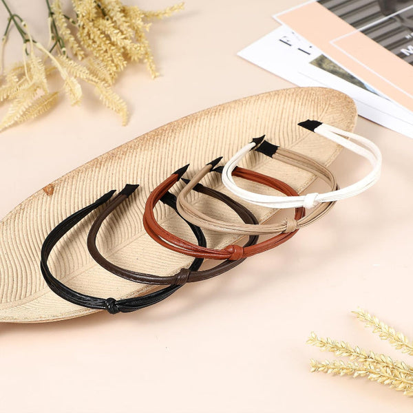 Women's Faux Leather 5 Pcs Knotted Hair Accessories Multipack Headbands