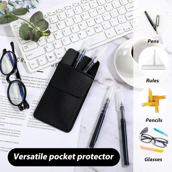 Pu Leather Pocket Protector Organizer For Men & Women Black Pencil Cases