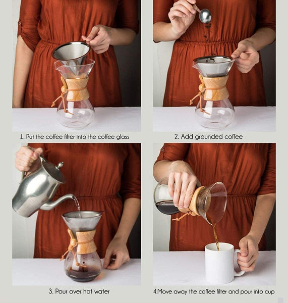 Pour Over Coffee Makerreusable Glass Pot Manual Dripper Brewer Hand With Stainless Steel Filter For Home Travel (14 Oz/400 Ml) Other Coffee Tea & Espr