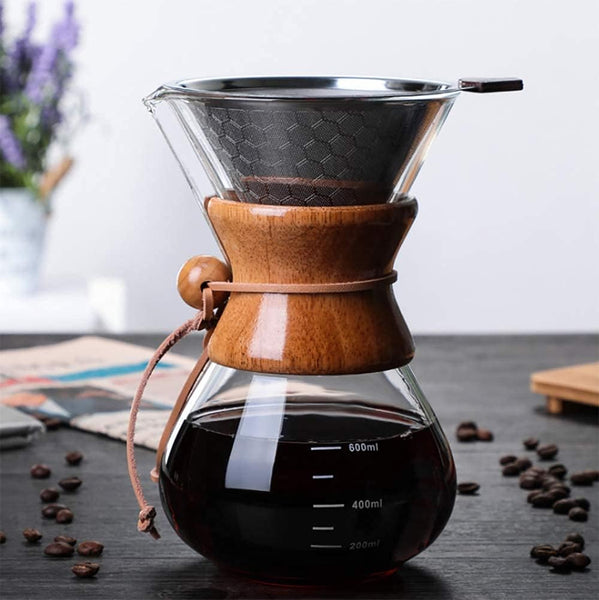 Pour Over Coffee Makerreusable Glass Pot Manual Dripper Brewer Hand With Stainless Steel Filter For Home Travel (14 Oz/400 Ml) Other Coffee Tea & Espr