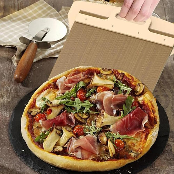 Pizza Smart Slide Magic Paddle With Handle Sliding Shovel Detachable For Easy Transfer Brown Pizza Paddles