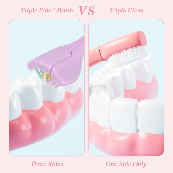 4 Piece 3 Sided Soft Bristle Toothbrush Set For Adults Toothbrushes