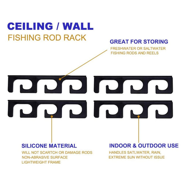 Fishing Rod Holders Set Of 6 Black Acrylic Garage Storage Rod Rests & Holders