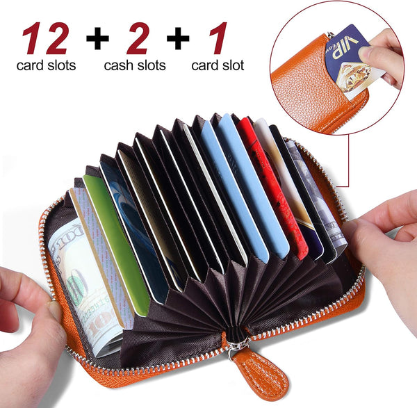 Rfid Blocking Credit Card Holder Wallets Thin Mini Travel Bag Case Cash Envelope Money Organizer For Women Gift Compatible With Yux Orange Business Ca