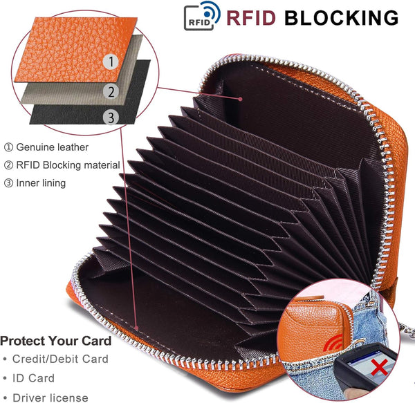 Rfid Blocking Credit Card Holder Wallets Thin Mini Travel Bag Case Cash Envelope Money Organizer For Women Gift Compatible With Yux Orange Business Ca