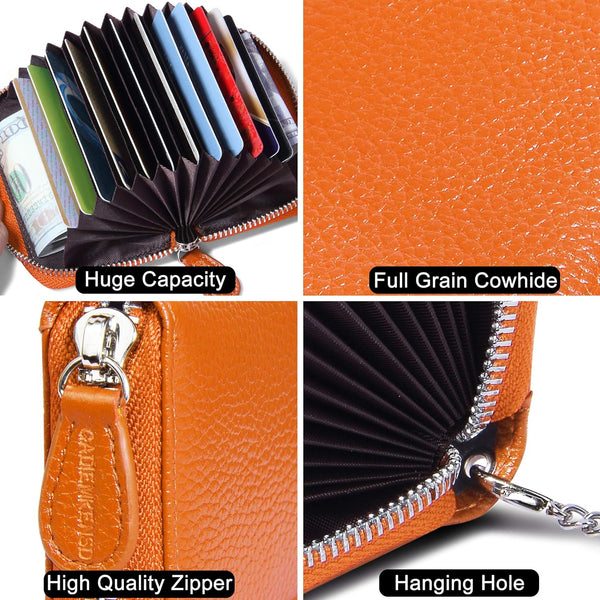 Rfid Blocking Credit Card Holder Wallets Thin Mini Travel Bag Case Cash Envelope Money Organizer For Women Gift Compatible With Yux Orange Business Ca