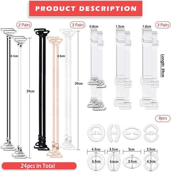 Transparent Bra Straps 24Pcs Adjustable Non Slip Replacement With Clips Compatible Various Bras Bra Accessories